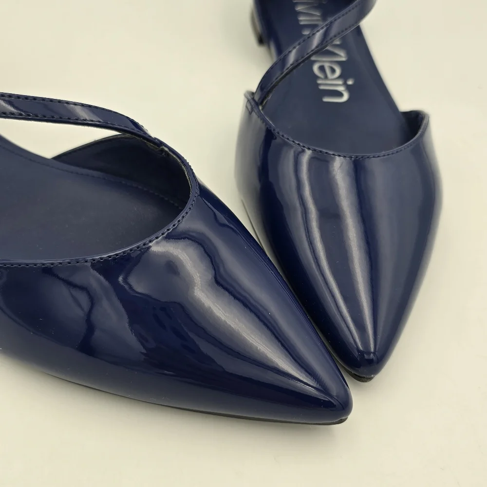 Calvin Klein Women's Sannie Pointy Toe Dress Flats, Blue Patent Leather, Sz 9.5M - Picture 4 of 11